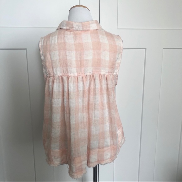 ❌SOLD❌Free People Check Plaid Sleeveless Top Fray - Picture 4 of 7